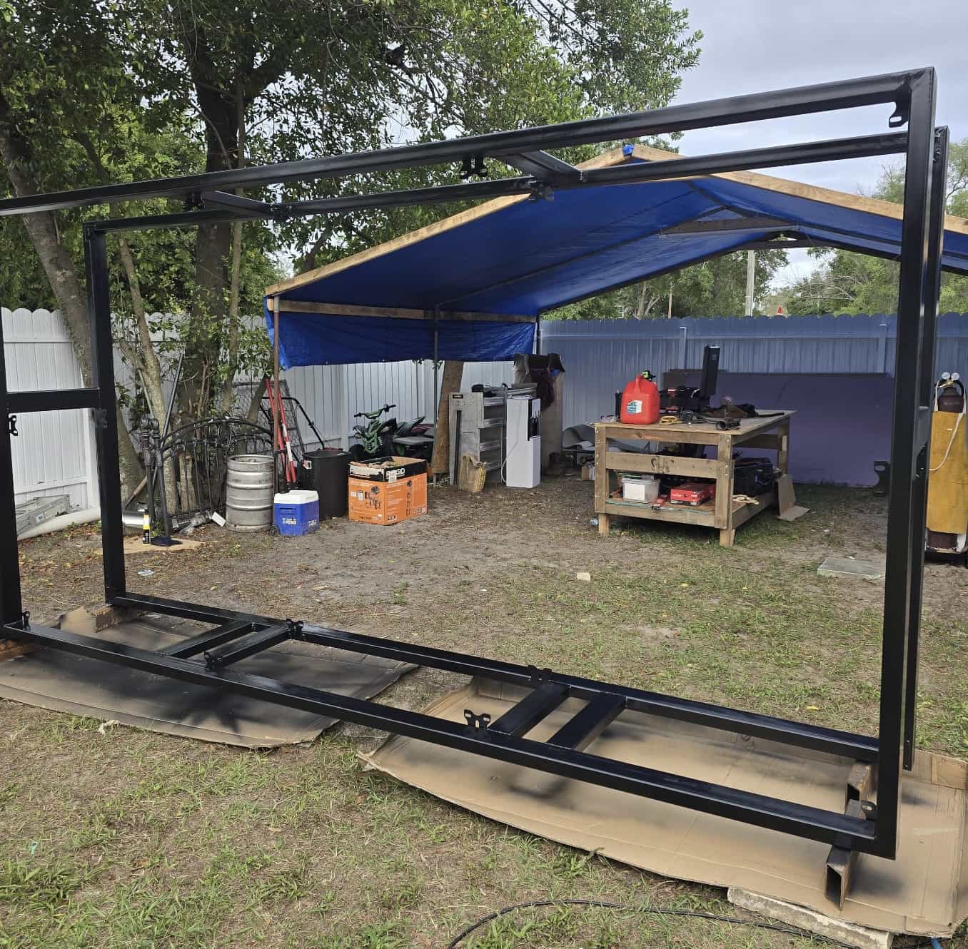 Heavy steel gate frame fabricated and finished before installation